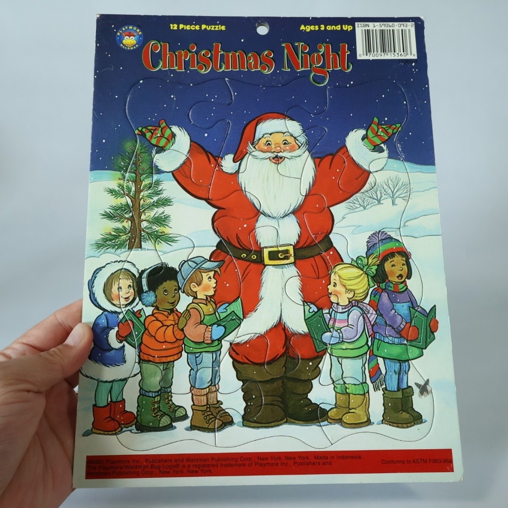 Vintage Playmore Christmas Night 12 Piece Frame Tray Puzzle Santa Carolers 1991‎